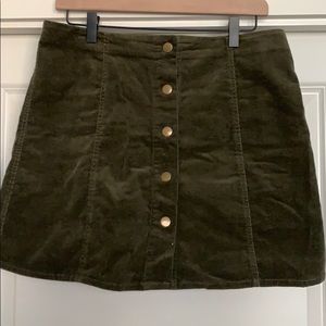 Army Green Corduroy Button up Skirt